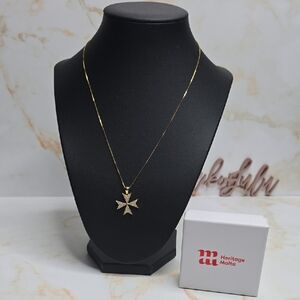 Gold Maltese Cross Necklace 18k Over Sterling Silver New In Box